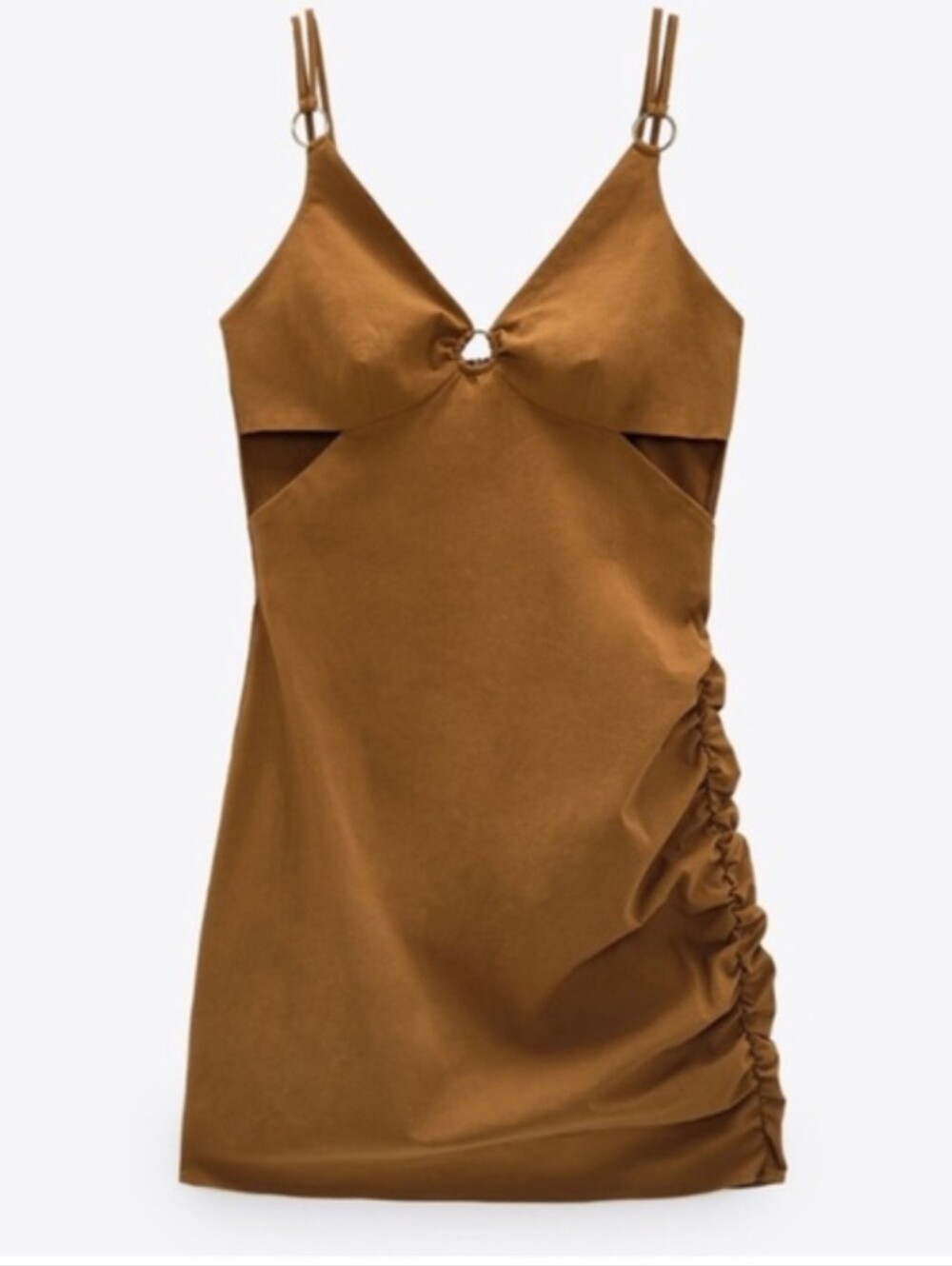 Zara mustard brown cut out mini dress Size L - Picture 3 of 11